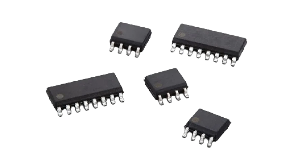A photo of parts of an integrated circuit.